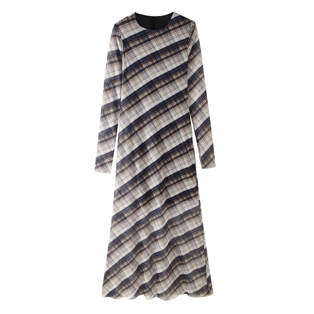Damen Maxikleid im modernen Karomuster mit elegantem Schnitt R&B