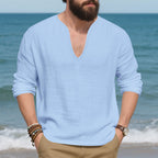 Herren lässiges Langarmshirt mit V-Ausschnitt aus hochwertigem Baumwollmix R&B