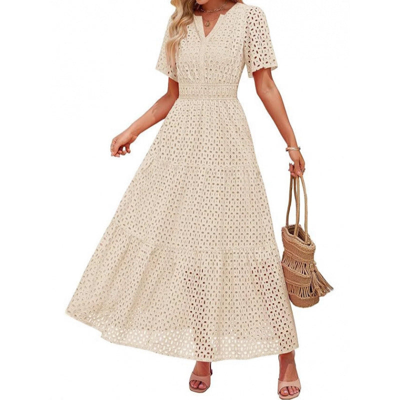 Damen Maxikleid mit gehäkeltem Muster R&B