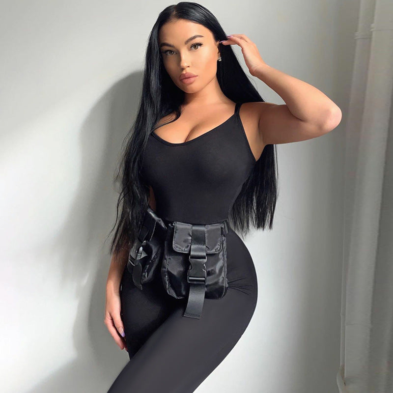 Damen Bodycon Jumpsuit mit Spaghettiträgern und figurbetontem Schnitt R&B