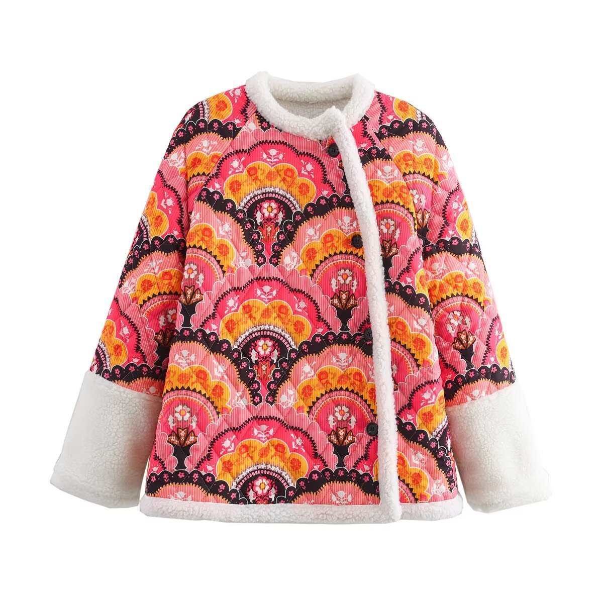 Damen modische Wende-Jacke mit buntem Muster und weichem Futter