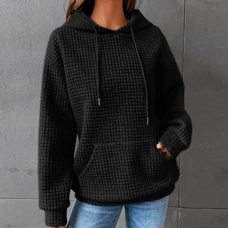 Damen lässiger Waffel-Pullover mit Kapuze und praktischer Kängurutasche Heidi-Mode