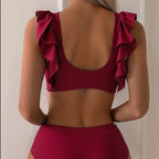 Damen Hochgeschnittenes Bikini-Set mit Rüschen