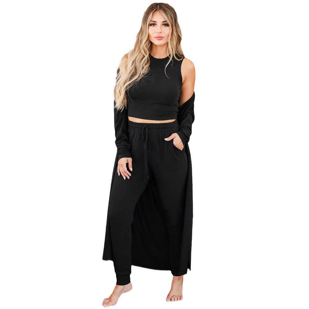 Damen Cozy Lounge-Set mit längerem Cardigan und elastischem Bund R&B