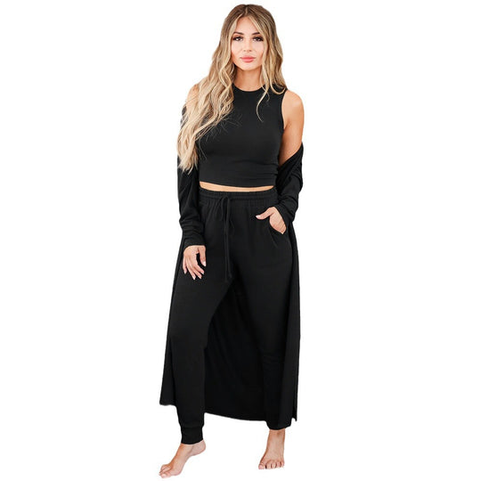 Damen Cozy Lounge-Set mit längerem Cardigan und elastischem Bund R&B