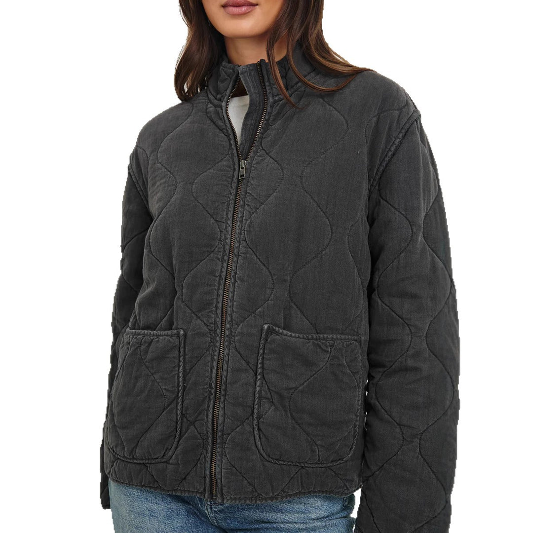 Damen gesteppte Utility-Jacke mit praktischen Taschen und hohem Kragen R&B