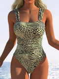 Damen Einteiliger Badeanzug mit innovativem Animal-Print und hohem Beinausschnitt R&B