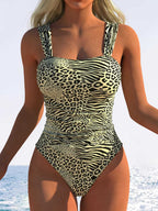 Damen Einteiliger Badeanzug mit innovativem Animal-Print und hohem Beinausschnitt R&B