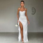 Damen Elegantes Satin-Maxikleid mit verführerischem Schnitt R&B