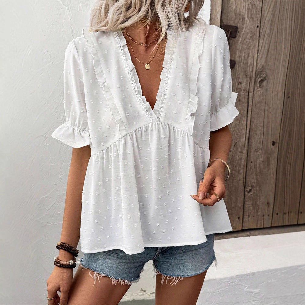 Damen Blusenshirt mit Rüschendetails und punktuellem Design EB