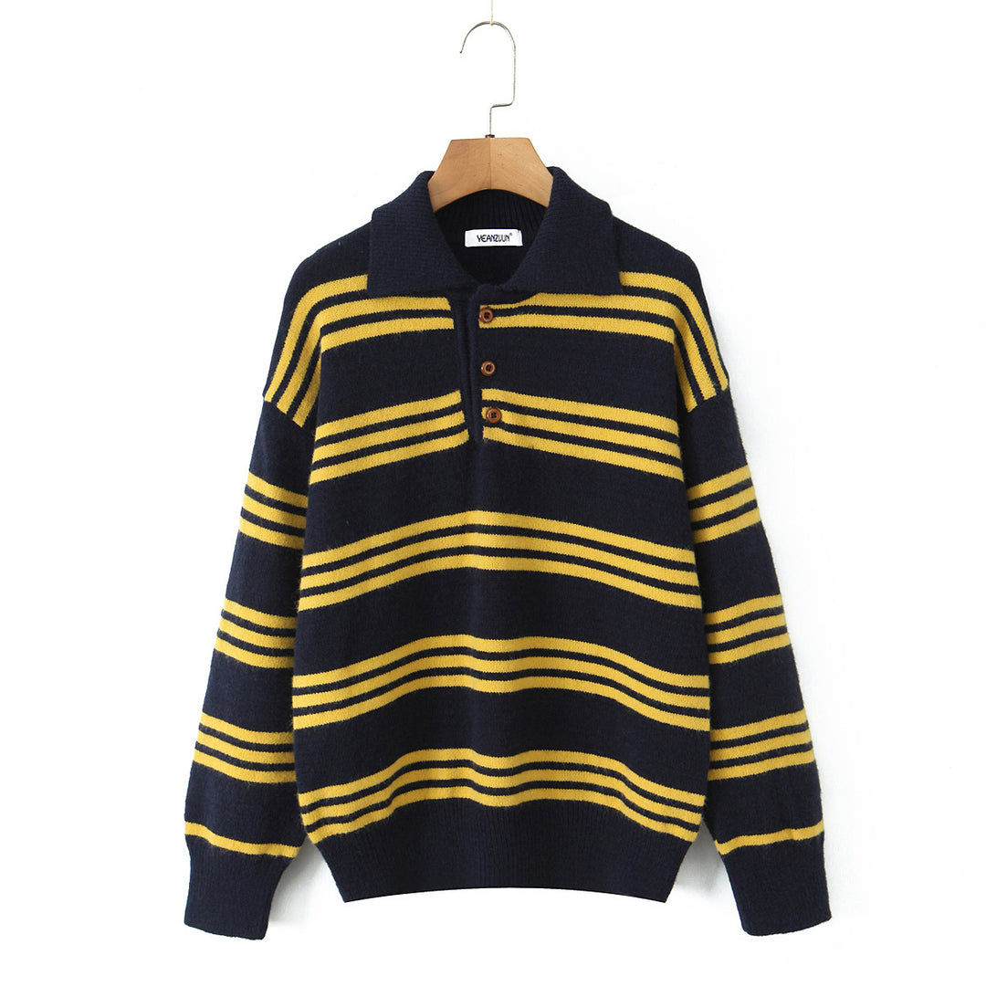 Damen gestreifter Poloshirt-Strickpullover R&B
