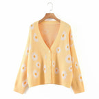 Damen Strickjacke mit Blumenmuster und V-Ausschnitt R&B