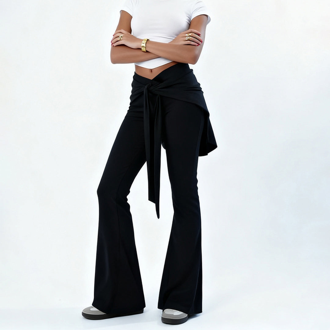 Damen Elegante Flared Pants mit weitem Saum und bindbarem Taillenband R&B