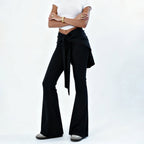 Damen Elegante Flared Pants mit weitem Saum und bindbarem Taillenband R&B
