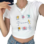 Damen Crop-T-Shirt mit kreativem Freizeitdesign R&B