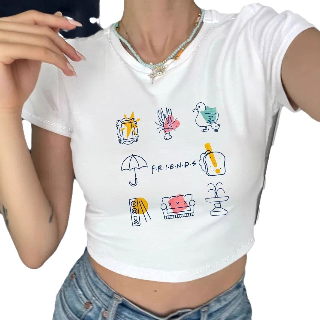 Damen Crop-T-Shirt mit kreativem Freizeitdesign R&B
