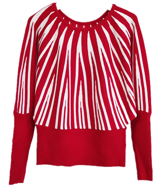Damen weicher Pullover mit modernem Streifenmuster und weitem Schnitt R&B