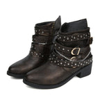 Damen modische Ankle Boots mit dekorativen Schnallen und stabiler Profilsohle R&B