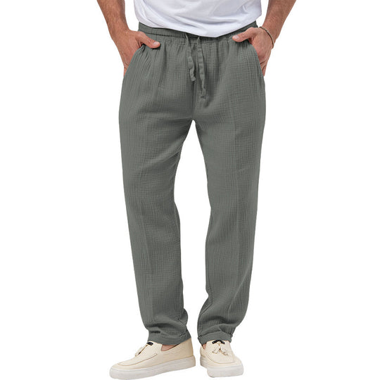 Herren nan lässige Musselin-Freizeithose mit elastischem Bund Kordelzug und seitlichen Eingrifftaschen R&B