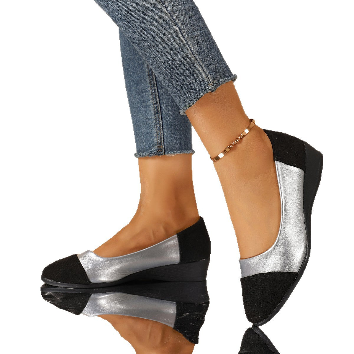 Damen Wedge-Schuhe mit elegantem Samt-Obermaterial und anatomisch geformtem Fußbett R&B