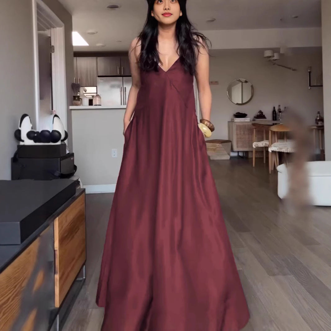 Damen Maxikleid mit elegantem V-Ausschnitt und praktischen Taschen R&B