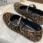 Damen Ballerinas mit elegantem Riemendesign und modischem Leopardenmuster R&B