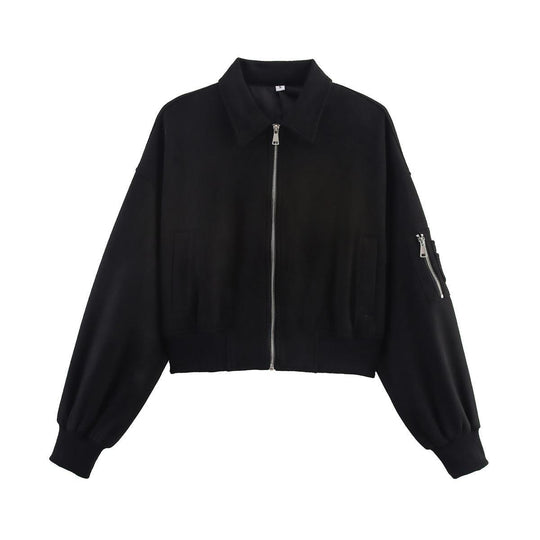 Damen modische Cropped-Jacke mit praktischen Reißverschlusstaschen und eleganter Silhouette R&B