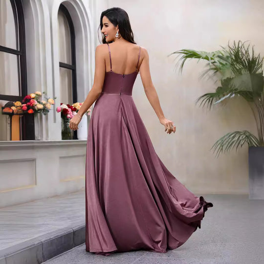 Damen Elegantes Maxikleid mit gerafftem Oberteil und schwingendem Saum R&B