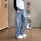 Damen weit geschnittene Karottenhose mit modernem Karo-Design