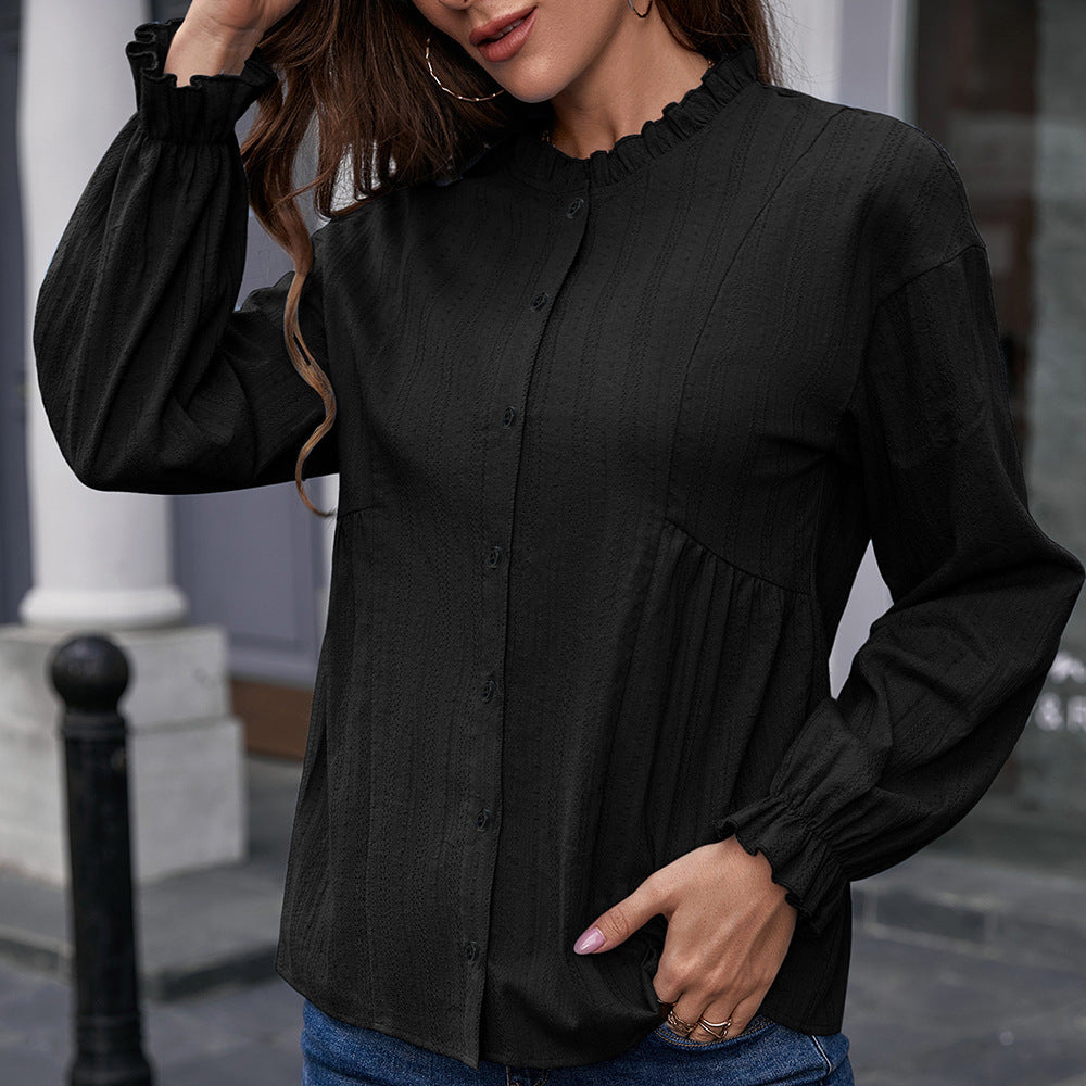 Damen Bluse mit Rüschensaum und Knopfdetails R&B