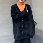 Damen kuschelige Strickjacke mit großen Knöpfen und komfortablem Schnitt R&B