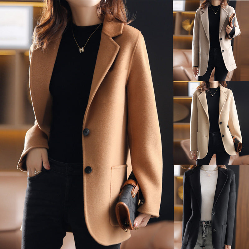Damen eleganter Wollblazer mit klassischen Revers und strukturiertem Schnitt