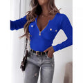 Damen Langarmshirt mit tiefem V-Ausschnitt und Reißverschluss R&B