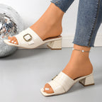Damen modische Mules mit Blockabsatz und dekorativem Schnallen-Detail R&B