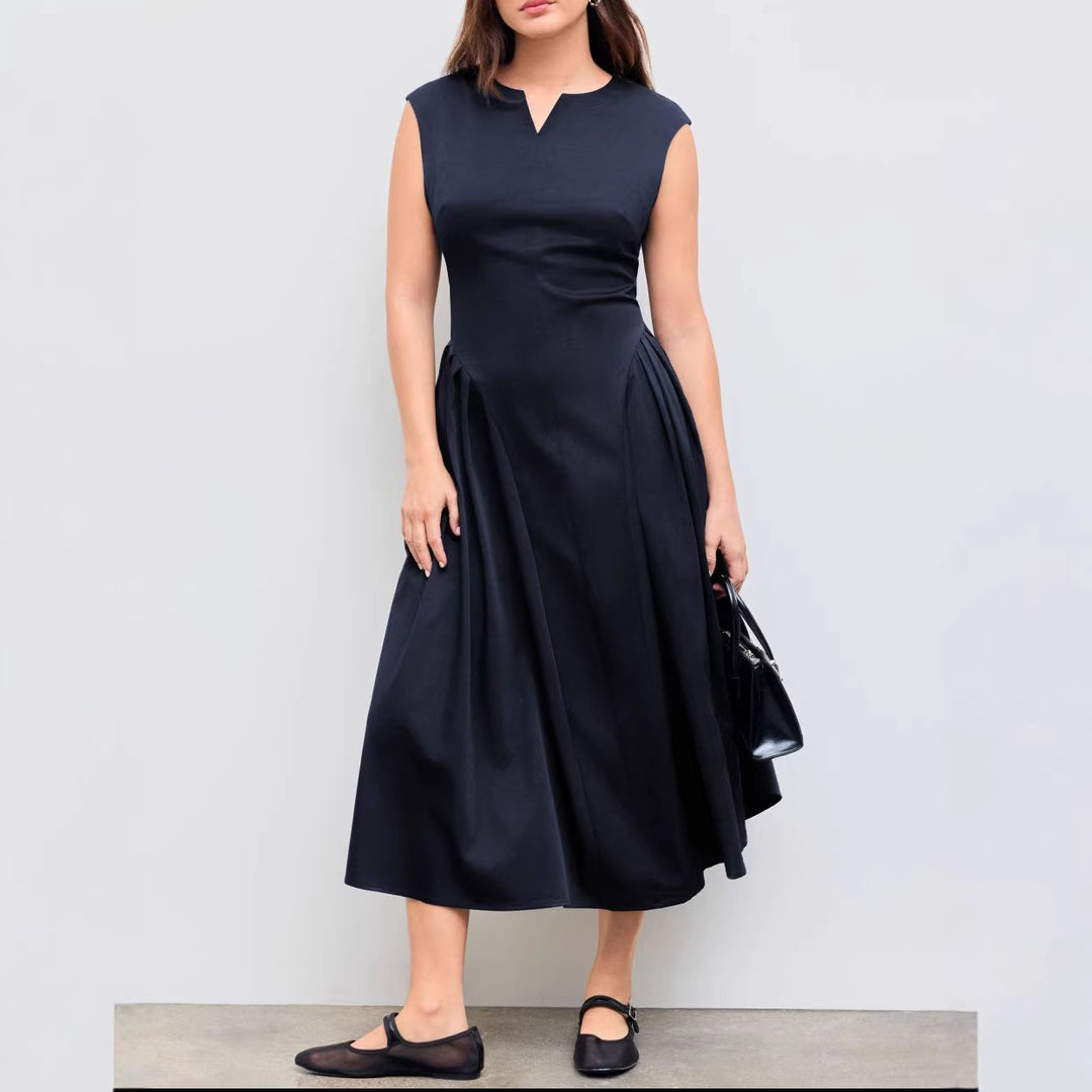 Damen elegantes Maxikleid mit voluminösen Falten und ärmellosem Design R&B