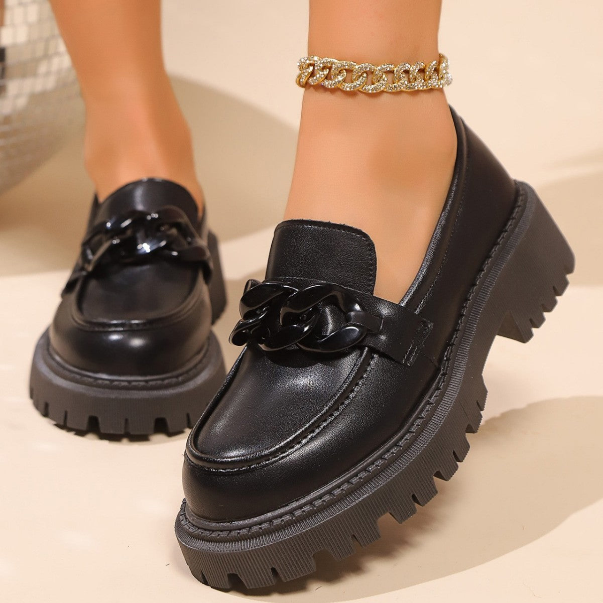 Damen Mokassins mit robustem Plateau und elegantem Riemendesign R&B