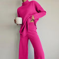 Damen Strick-Loungewear-Set mit hohem Kragen und weitem Bein R&B