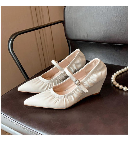 Damen elegante Ballerinas mit verstellbarem Riemen und hochwertiger Satin-Oberfläche R&B