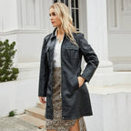 R&B | Schicke Lange Damen PU-Lederjacke mit Taschen