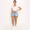 Damen Denim-Shorts mit fransigem Saum und hohem Bund R&B