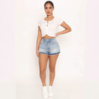 Damen Denim-Shorts mit fransigem Saum und hohem Bund R&B