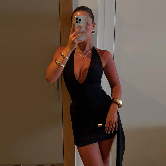 Damen stilvolles Wickelkleid mit Deep-V-Ausschnitt und Taillierungsdetails R&B