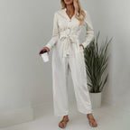 Damen Eleganter Jumpsuit mit schmalem Gürtel und Knopfdetails