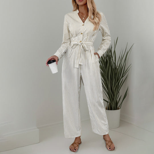 Damen Eleganter Jumpsuit mit schmalem Gürtel und Knopfdetails R&B