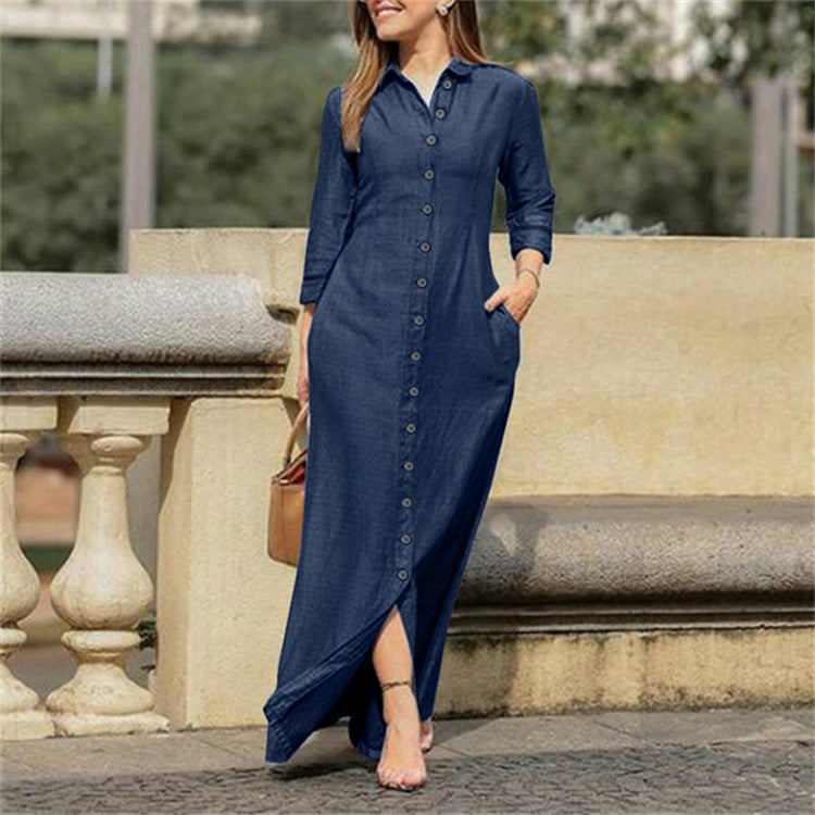 Damen Hemdkleid mit seitlichen Taschen und Knopfverschluss R&B