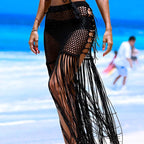 Damen Häkel-Strandponcho mit Fransen und dekorativen Muscheldetails R&B