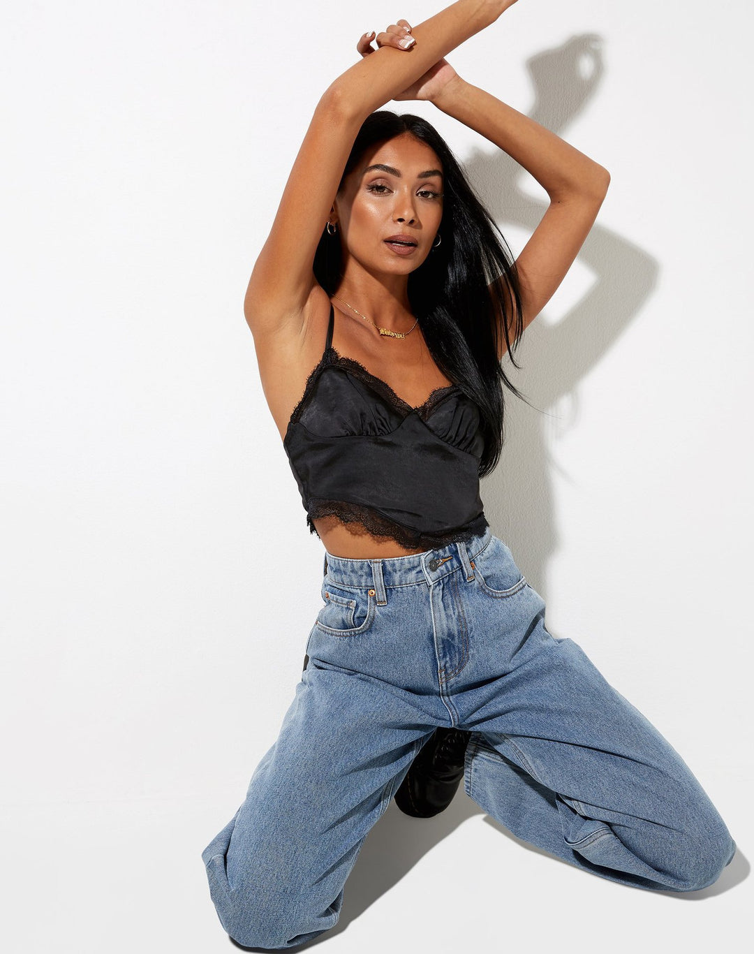 Damen Satin-Cami mit feiner Spitzenkante R&B