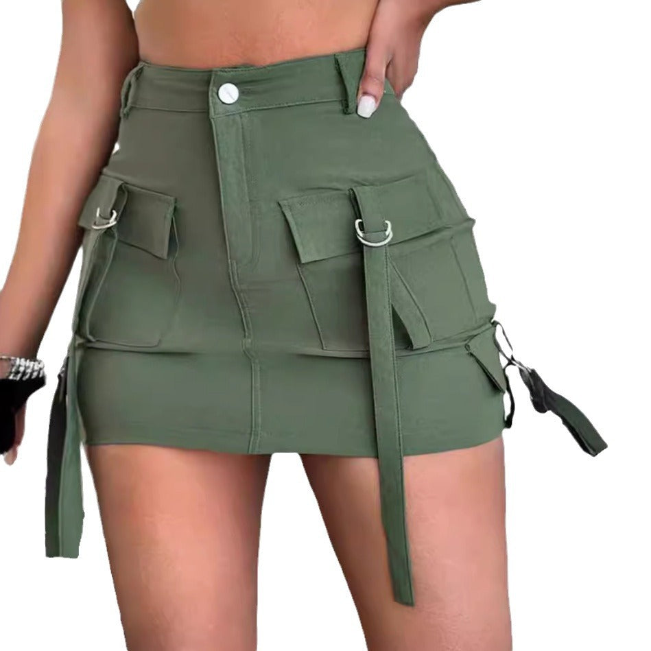 Damen Street-Style Minirock mit praktischen Taschen und verstellbaren Trägern R&B