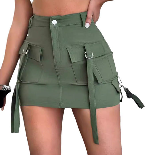 Damen Street-Style Minirock mit praktischen Taschen und verstellbaren Trägern R&B