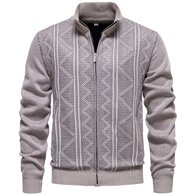 Herren Strickjacke mit Zopfmuster und hohem Stehkragen R&B